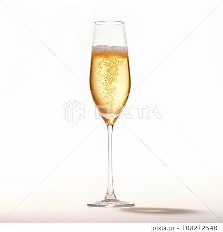 A crystal-clear flute glass of champagne isolated on white background A crystal-clear flute glass of champagne isolated on white background 108212540