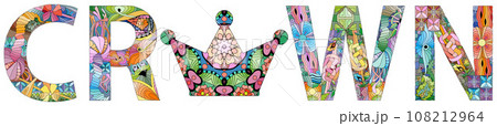 Word CROWN. Vector zentangle object for decoration Word CROWN. Vector zentangle object for decoration 108212964