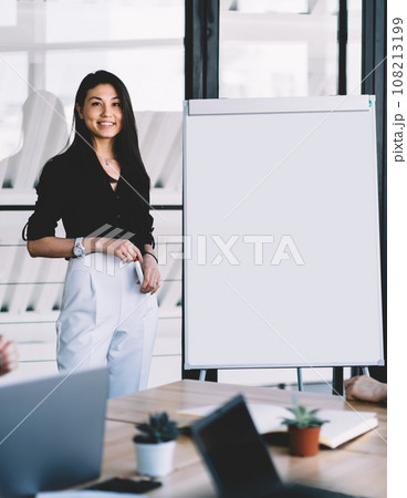 Manager during presentation on meeting with employees 108213199