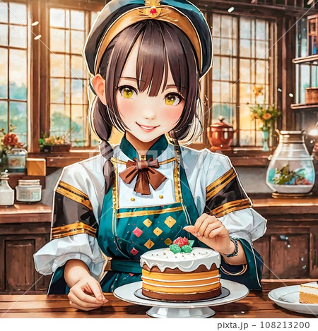 和風なお店でケーキを作るパティシエの女の子 108213200