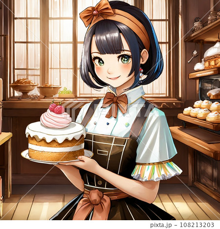 和風なお店でケーキを作るパティシエの女の子 108213203