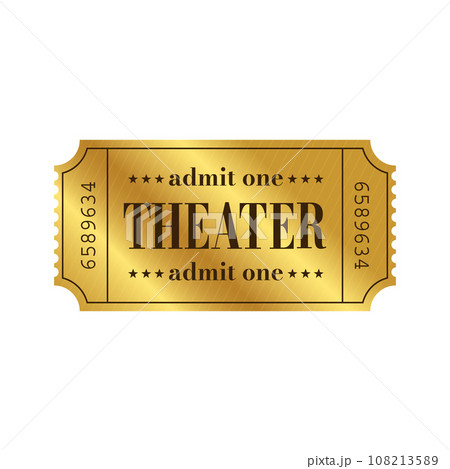 Theater golden ticket template. Admit one. Vector illustration Theater golden ticket template. Admit one. Vector illustration 108213589
