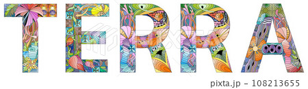 Word TERRA. Vector decorative zentangle object. Hand-painted art design 108213655
