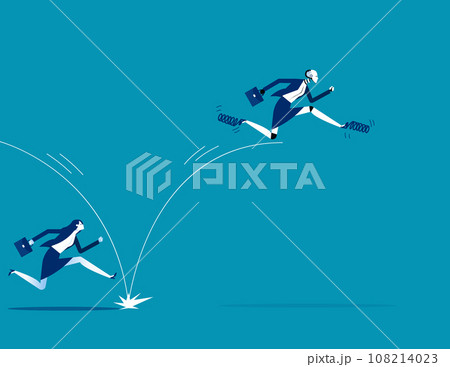 Robot uses spring to jump in front of human. Business artificial intelligence concept 108214023