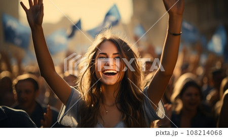 girl amid the crowd celebrating Israeli Independence Day girl amid the crowd celebrating Israeli Independence Day 108214068