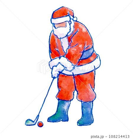 シンプルなゴルフをするサンタクロースのイラスト シンプルなゴルフをするサンタクロースのイラスト 108214413