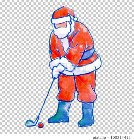 シンプルなゴルフをするサンタクロースのイラスト シンプルなゴルフをするサンタクロースのイラスト 108214413