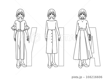ファッションの三大シルエット【女性】線画ver. 108216606