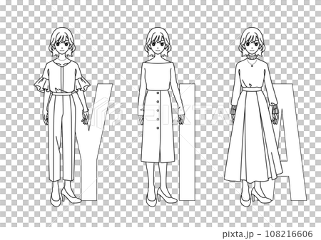 時尚三大剪影【女】線描ver. 時尚三大剪影【女】線描ver. 108216606