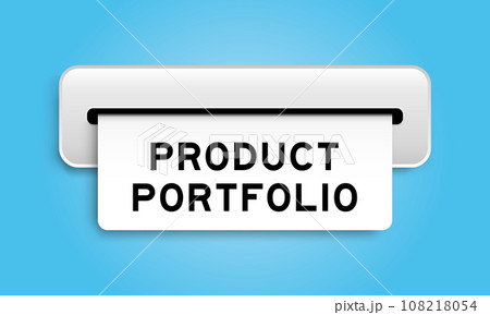 White coupon banner with word producct portfolio from machine on blue color background White coupon banner with word producct portfolio from machine on blue color background 108218054