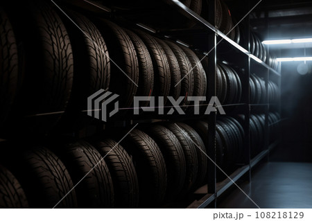 A close-up of a tire being changed on a car, with the mechanic using a wrench to remove the lug nuts and replace the tire. AI Generative A close-up of a tire being changed on a car, with the mechanic using a wrench to remove the lug nuts and replace the tire. AI Generative 108218129