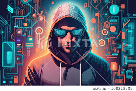 Hacker in hoodie in dark background Hacker in hoodie in dark background 108218509