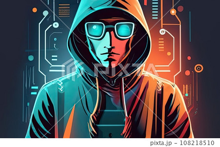 Hacker in hoodie in dark background  108218510