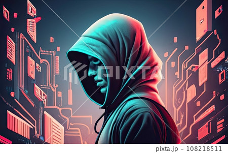 Hacker in hoodie in dark background  108218511