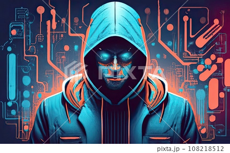 Hacker in hoodie in dark background  108218512