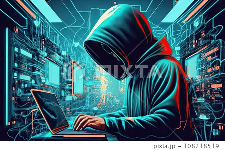 Hacker in hoodie in dark background Hacker in hoodie in dark background 108218519