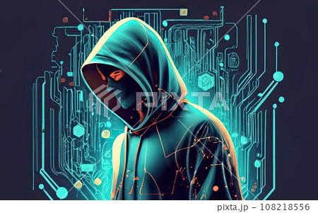 Hacker in hoodie in dark background Hacker in hoodie in dark background 108218556