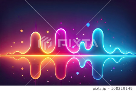 Neon rounded pulse waves with shining effects on dark background Neon rounded pulse waves with shining effects on dark background 108219149