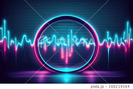 Neon rounded pulse waves with shining effects on dark background Neon rounded pulse waves with shining effects on dark background 108219164