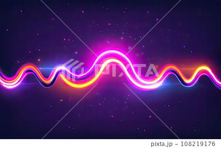 Neon rounded pulse waves with shining effects on dark background 108219176