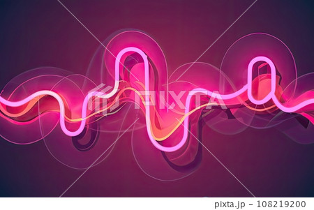 Neon rounded pulse waves with shining effects on dark background 108219200