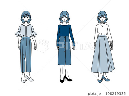 ファッションの三大シルエット【女性】青ver. ファッションの三大シルエット【女性】青ver. 108219326