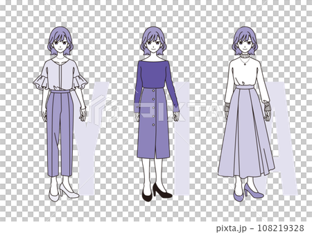 ファッションの三大シルエット【女性】紫ver. ファッションの三大シルエット【女性】紫ver. 108219328