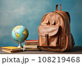 Concept education, books stacked with world map on the table, Generative AI. 108219468