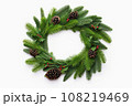 Top view of Christmas Wreath on white background, Generative AI. 108219469
