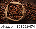 Top view of bag of coffee beans on white background, Generative AI. 108219470