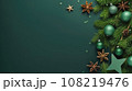 Top view of christmas decoration on wood background, Generative AI. 108219476