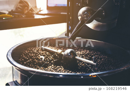 Close-up of coffee beans in roaster 108219546
