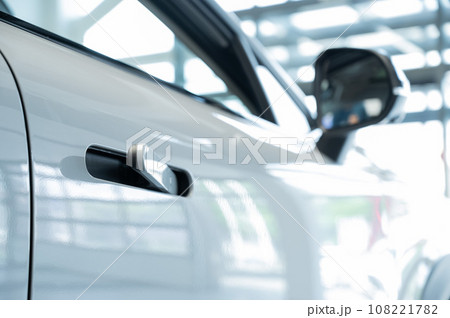 Close-up of an integrated handle in a car door. Fingerprint lock. Close-up of an integrated handle in a car door. Fingerprint lock. 108221782