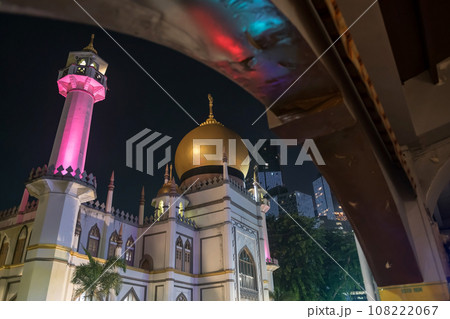 Sultan Masjid church light up at night in Haji Lane, Bugis,Singapore 108222067