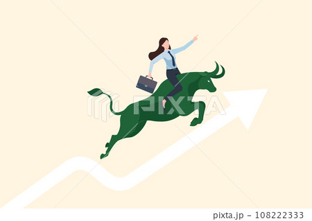 confidence business woman riding green bull running up, Stock Market Trading, Investing, Bull market, Success investor riding bull market, Vector illustration 108222333