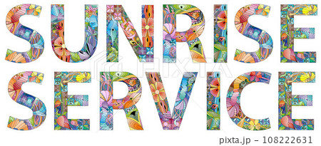 Words SUNRISE SERVICE. Vector decorative zentangle object 108222631