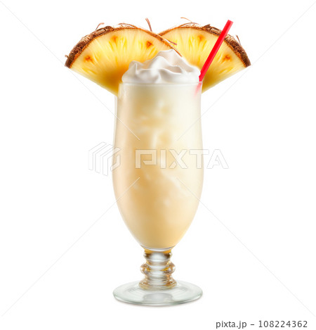Pina Colada with pineapple, coconut and creamy white top isolated on white Pina Colada with pineapple, coconut and creamy white top isolated on white 108224362