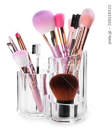 Set of professional makeup brushes on white background 108226522