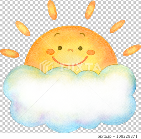 雲から半分のぞく太陽のキャラクターのイラストのイラスト素材 [108228871] - PIXTA