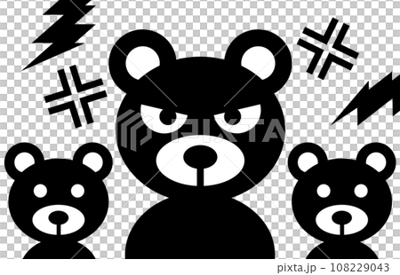 Signboard illustration warning of the appearance of a dangerous parent and cub bear 108229043
