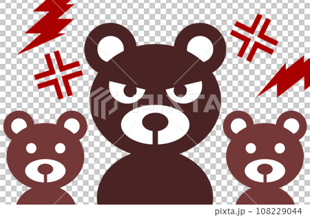 危険な親子熊の出没を警告して注意する看板イラスト 108229044