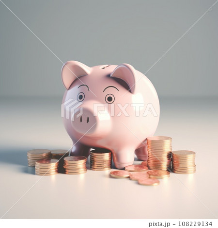 piggy bank with coins. Pastel background. 3D rendering. Financial and investment business concepts 108229134