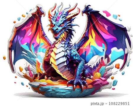 カラフルな龍ドラゴンのイラスト（AI画像）のイラスト素材 [108229851