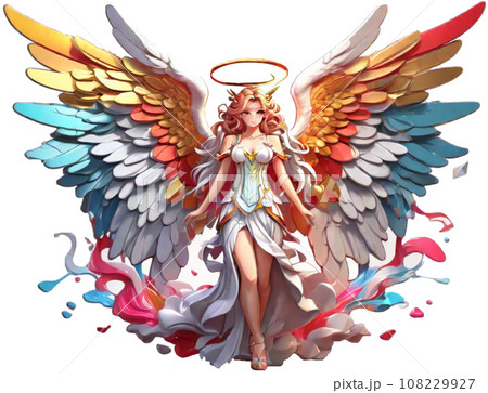 羽を広げるカラフルな天使（AI画像）のイラスト素材 [108229927] - PIXTA