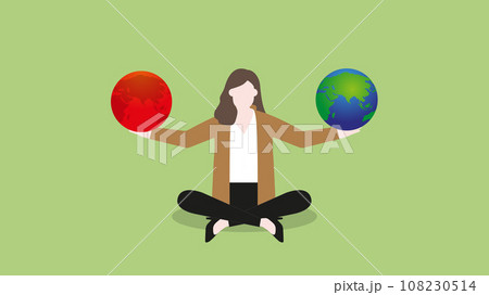 A woman balances red pollution and the earth in hand. A woman balances red pollution and the earth in hand. 108230514