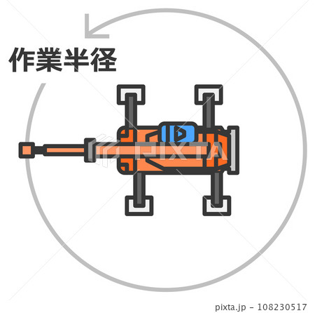建築現場で資材や荷物を吊上げるクレーン車の平面イラスト 建築現場で資材や荷物を吊上げるクレーン車の平面イラスト 108230517
