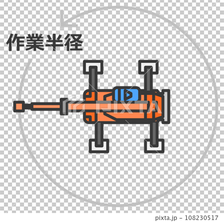 建築現場で資材や荷物を吊上げるクレーン車の平面イラスト 建築現場で資材や荷物を吊上げるクレーン車の平面イラスト 108230517