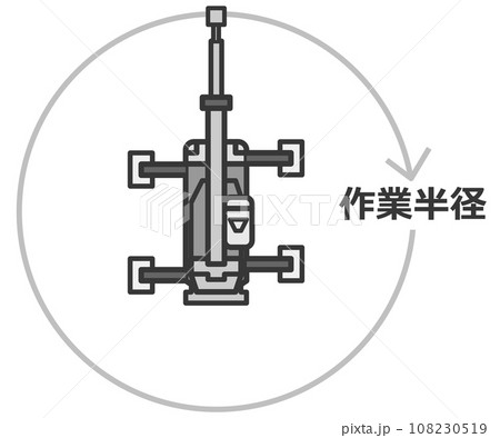 建築現場で資材や荷物を吊上げるクレーン車の平面イラスト 108230519