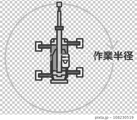 建築現場で資材や荷物を吊上げるクレーン車の平面イラスト 108230519