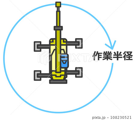 建築現場で資材や荷物を吊上げるクレーン車の平面イラスト 建築現場で資材や荷物を吊上げるクレーン車の平面イラスト 108230521